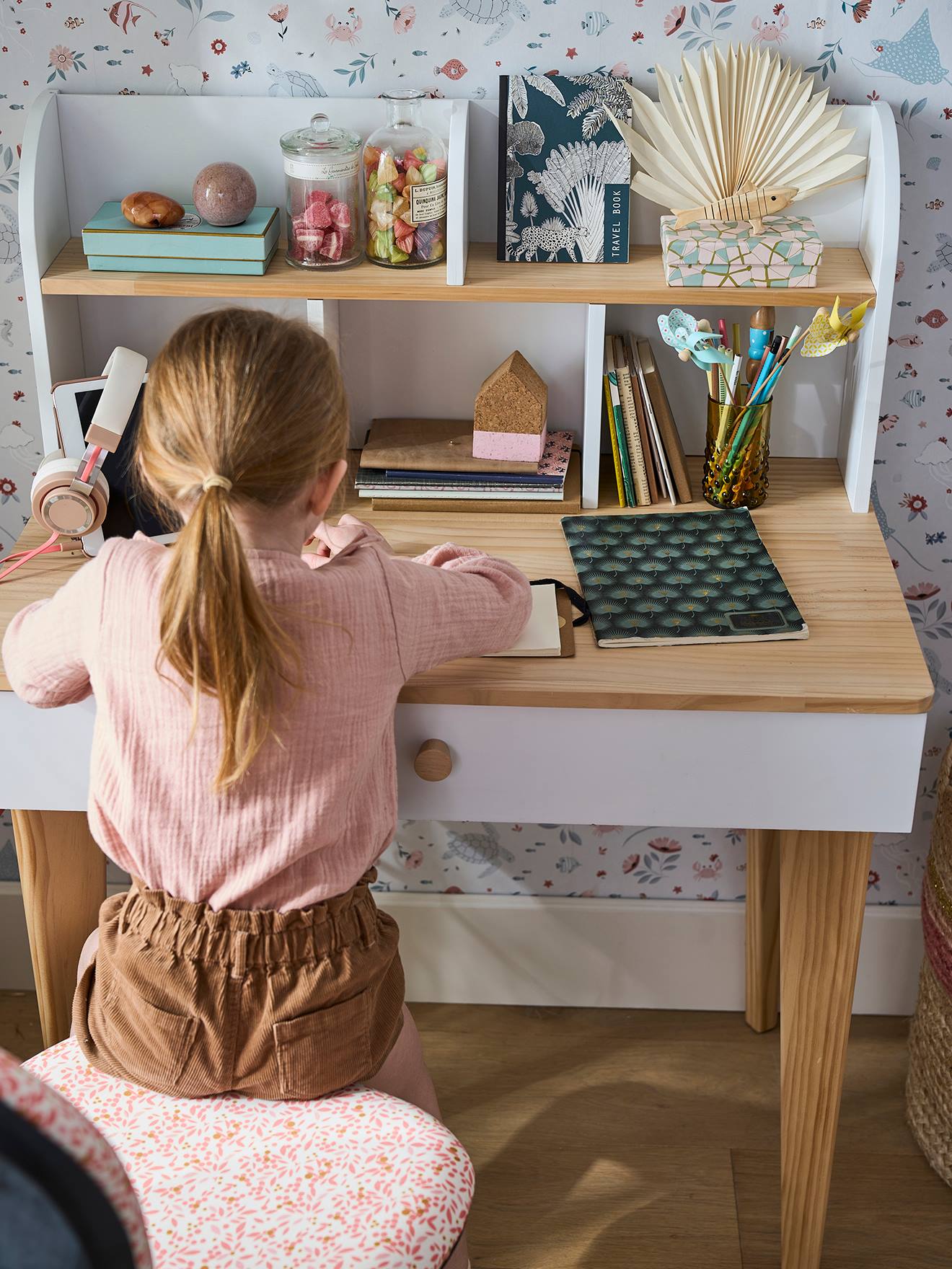 Vertbaudet Kinderschreibtisch SCANDI - weiß/natur