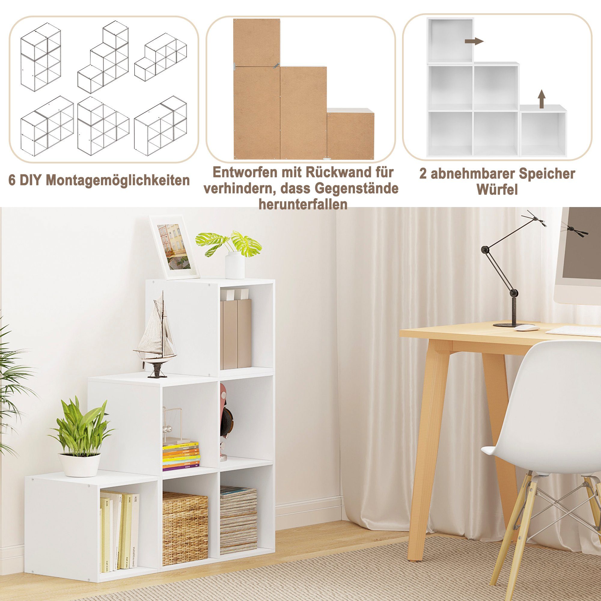 Woltu Bücherregal, 1-tlg., Würfelregal Schrank mit 6 Fächern, 90x90x30cm
