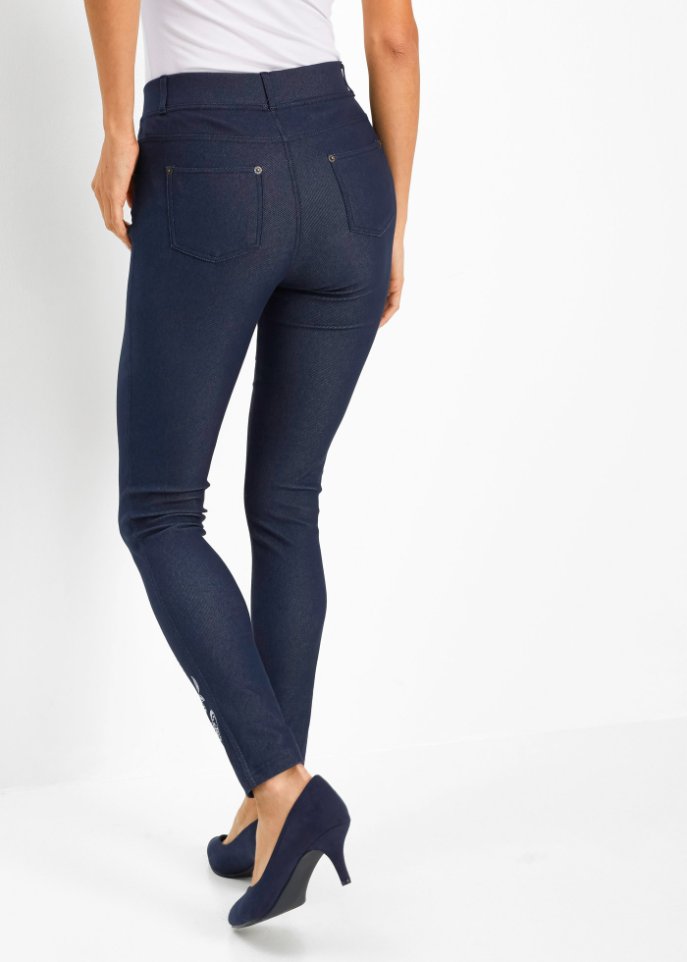 Thermojeggings mit Blütendruck und Glitzersteinen