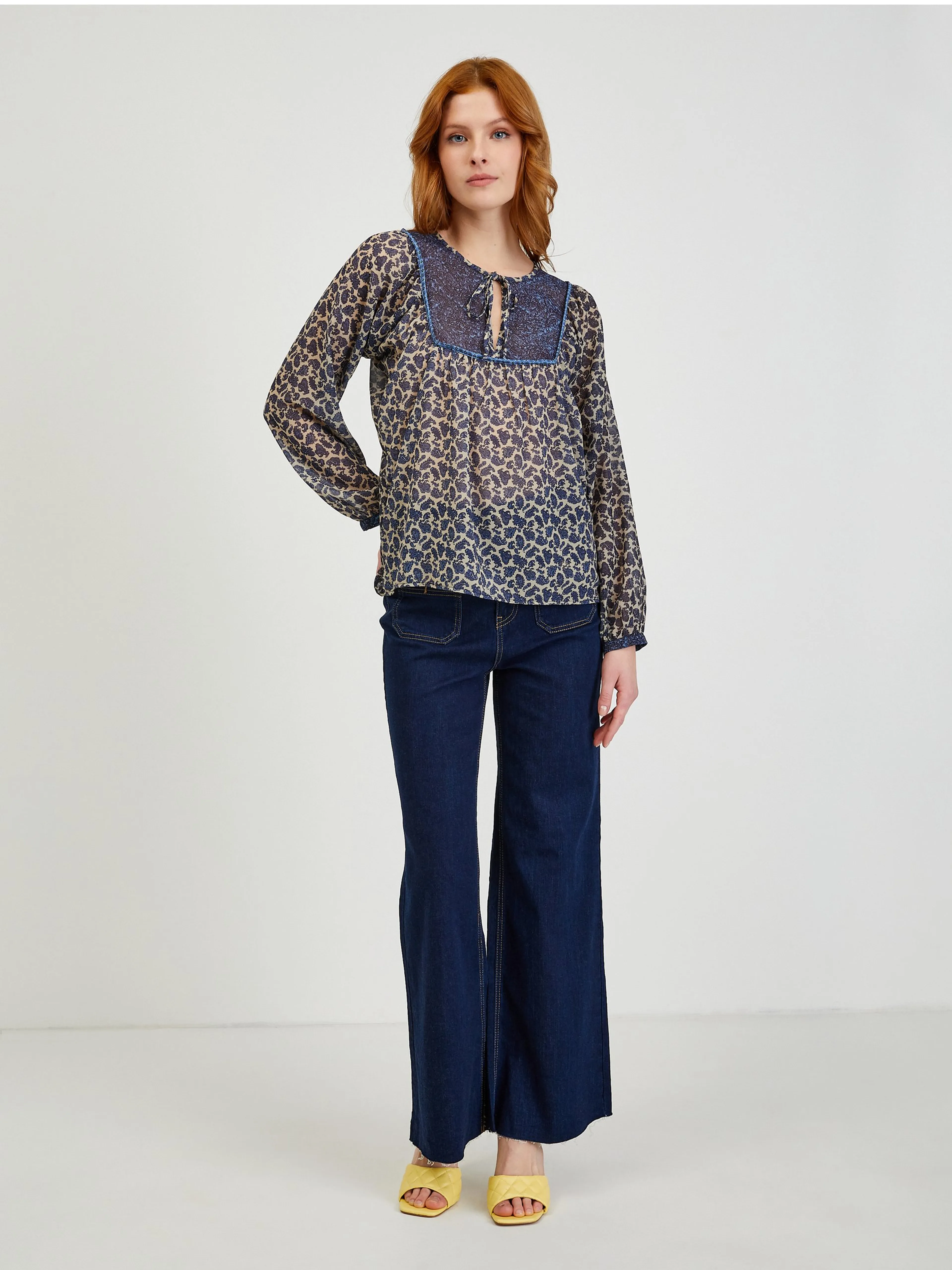 Dunkelblaue gemusterte Damenbluse ORSAY