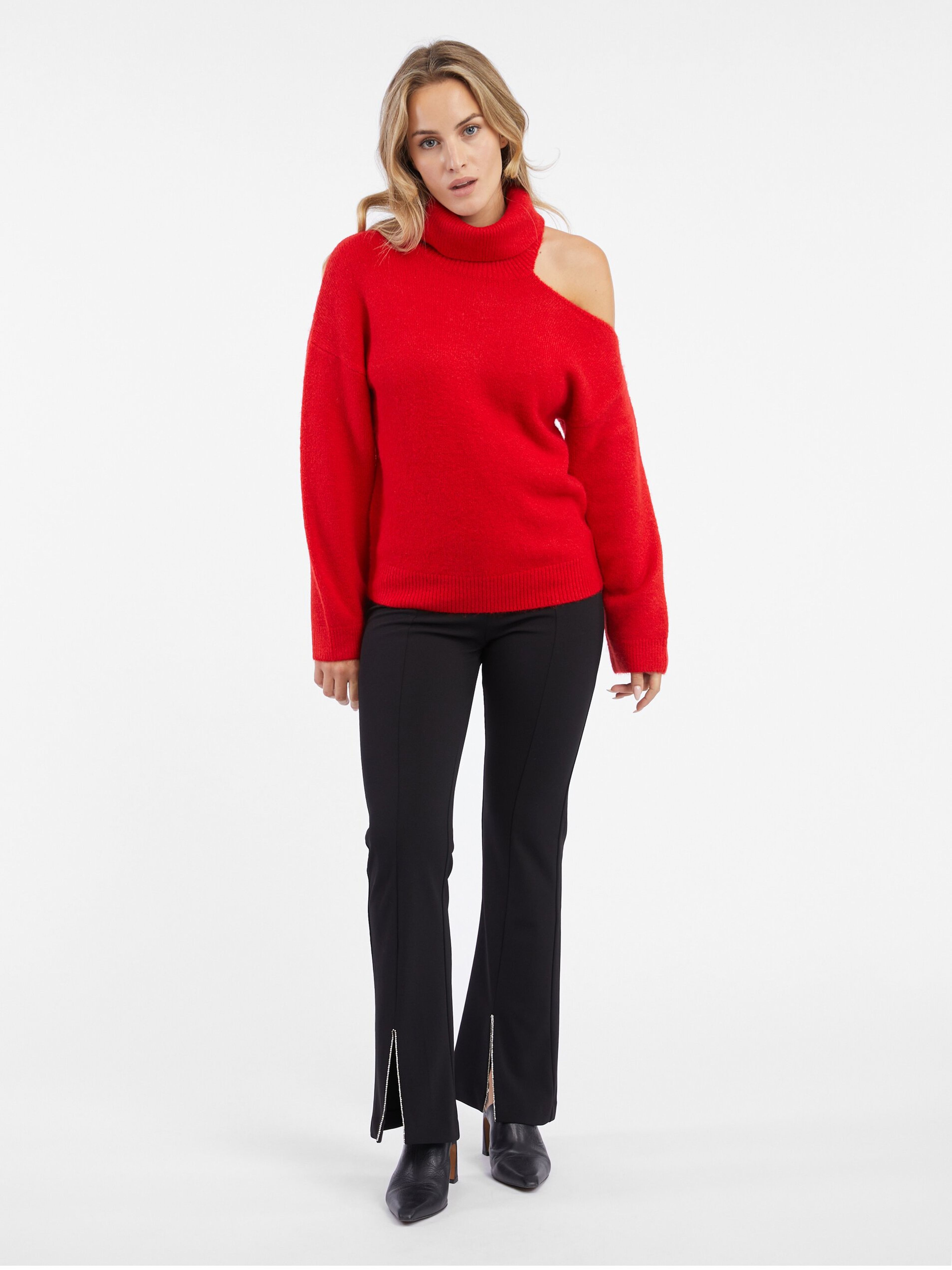 Rotes Damen-Rollkragen-Top mit Ausschnitt ORSAY