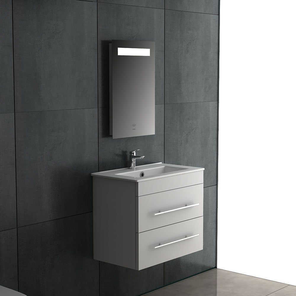 Alpenberger Waschbecken & Badunterschrank Weiß - Badmöbel Gäste WC mit Handwaschbecken (Vormontiertes Komplett-Set - Waschplätze, 2-St., 60cm Breit Waschtisch mit Keramikbecken), hygienisch durch Lotuseffekt, Soft-Close Schubladen