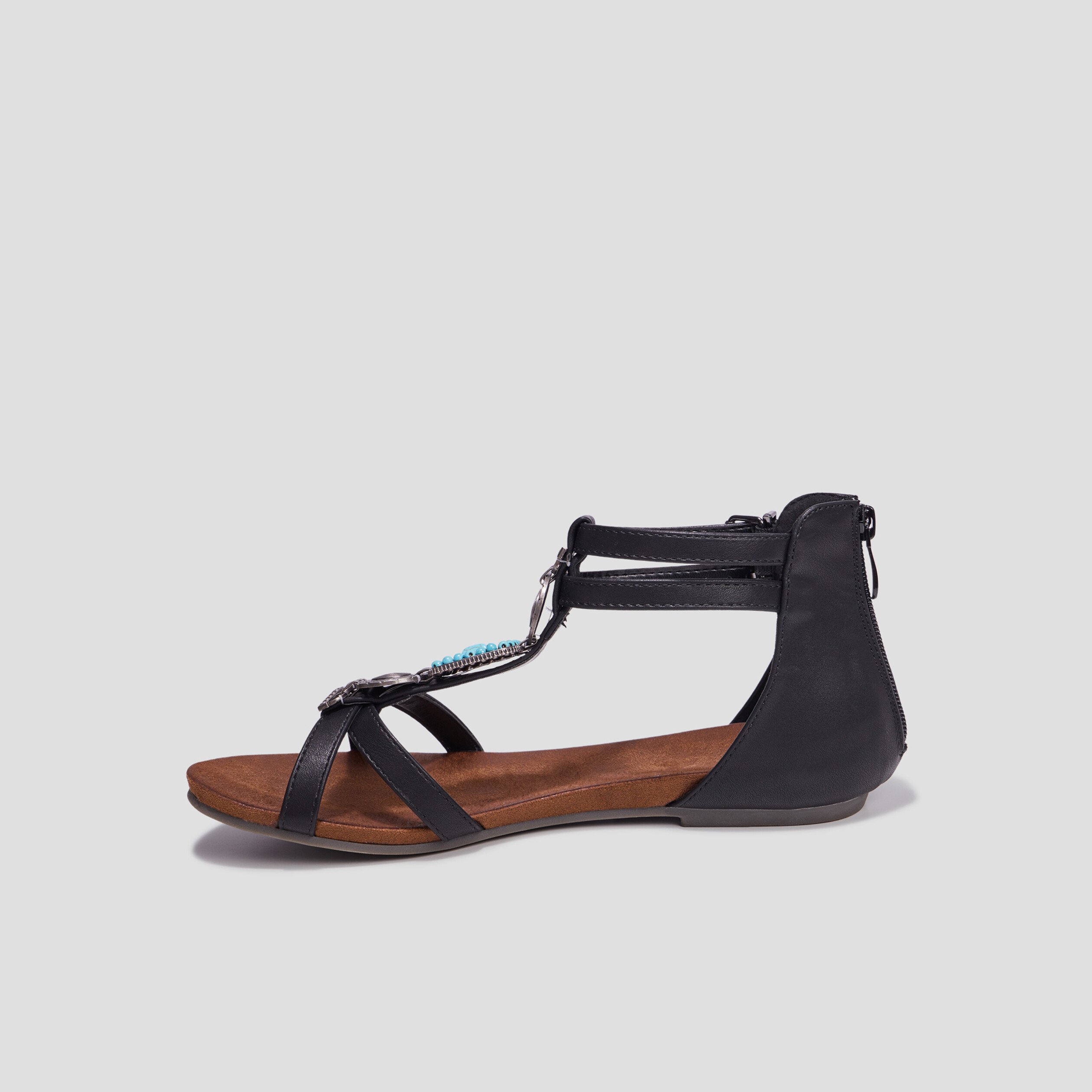 Sandales zippées avec détails bijoux noir femme | La Halle