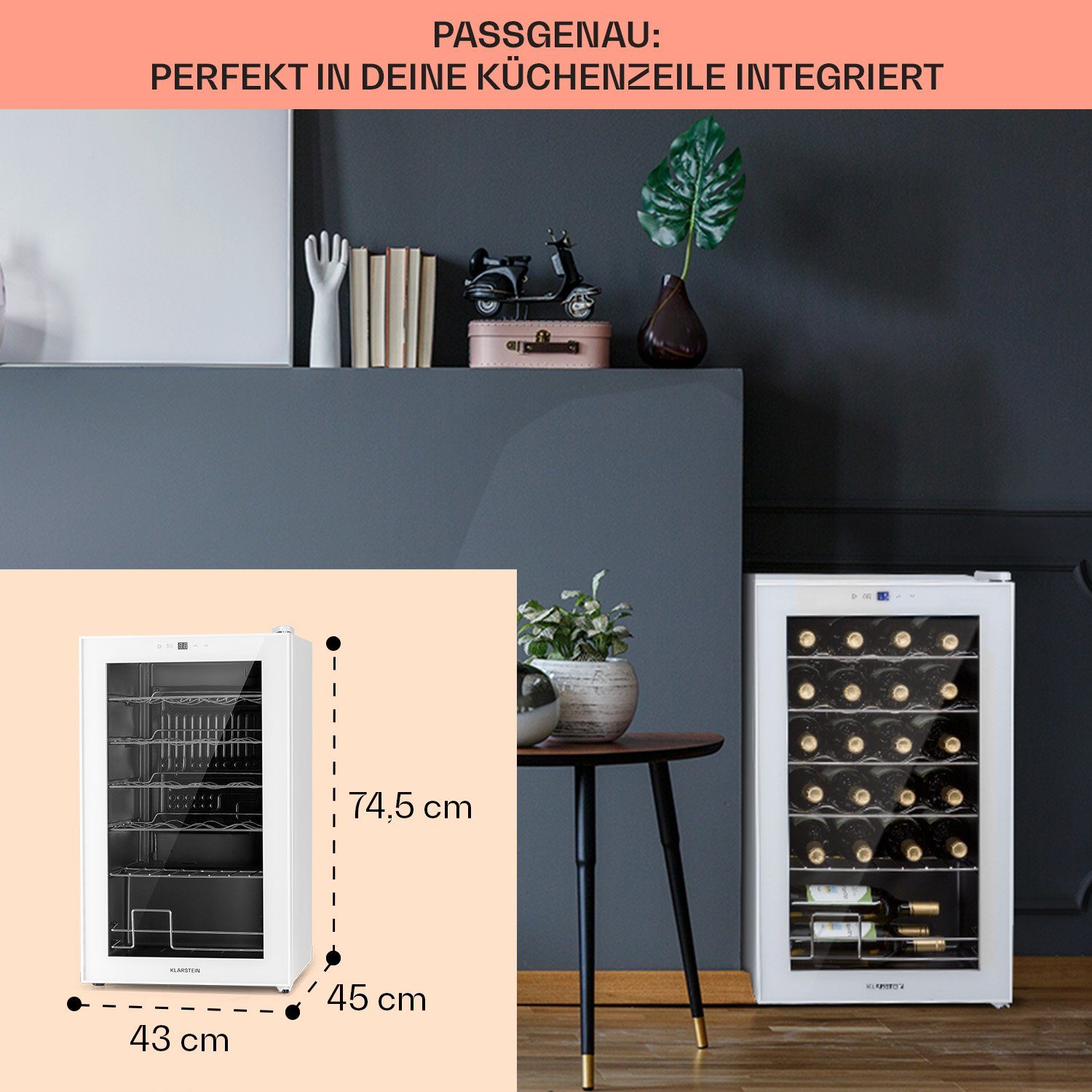 Klarstein Weinkühlschrank Shiraz 24 Uno, für 24 Standardflaschen á 0,75l,Wein Flaschenkühlschrank Weintemperierschrank Weinschrank Kühlschrank