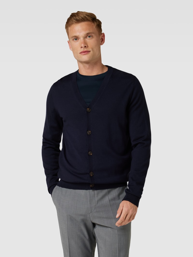 Strickjacke aus Wolle mit V-Ausschnitt in marineblau