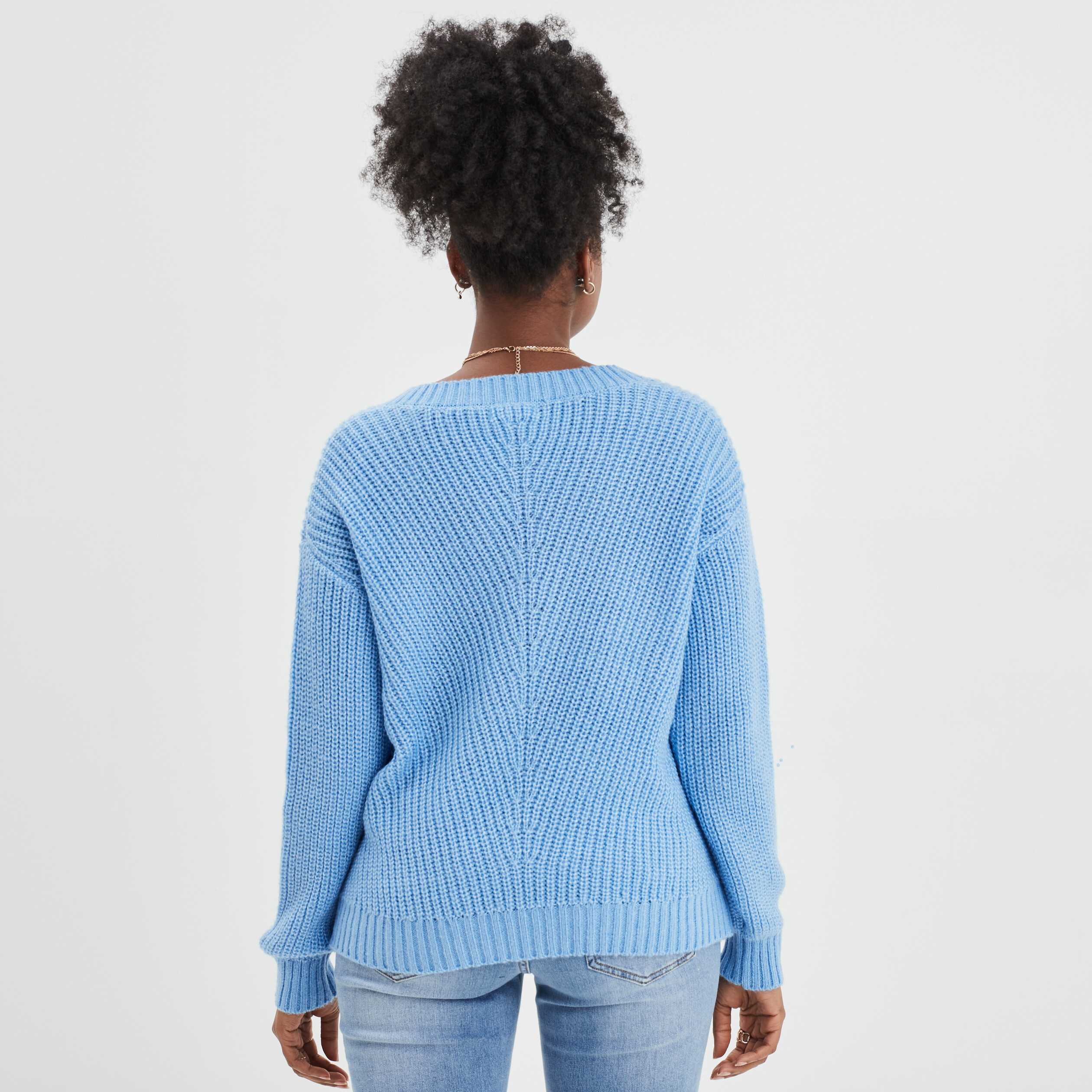 Pull col en V bleu femme | La Halle