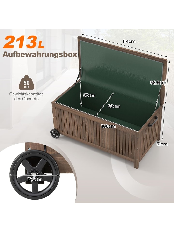 COSTWAY Gartenbox Holz 213L mit Rädern in Braun günstig kaufen onesize