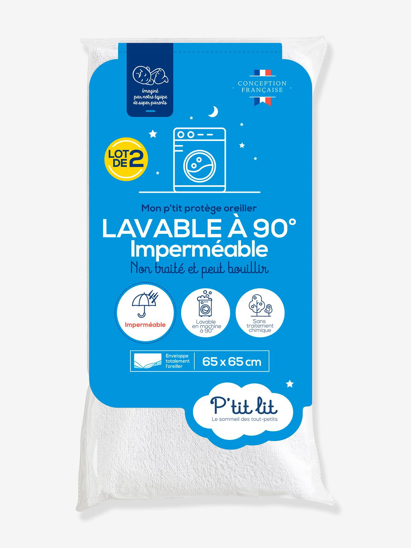 P'tit lit 2er-Pack wasserdichte Kopfkissen-Schonbezüge - weiß