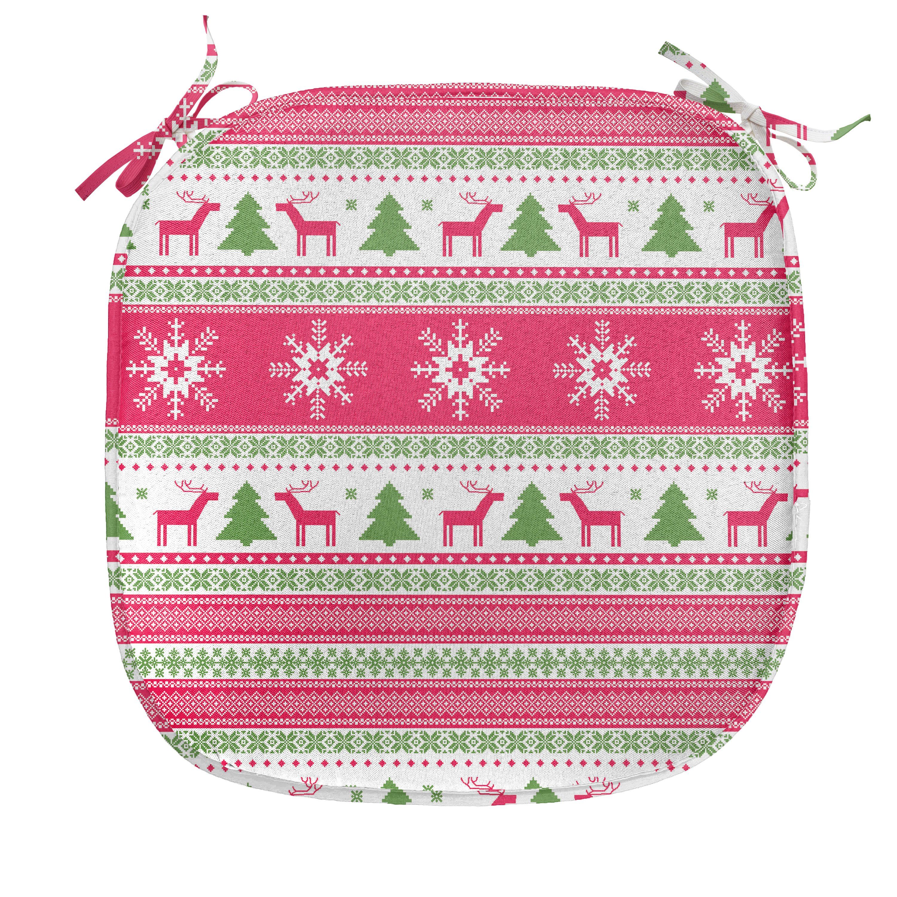 Abakuhaus Stuhlkissen Dekoratives wasserfestes Kissen mit Riemen für Küchensitze, nordisch Needlework Stil Weihnachten