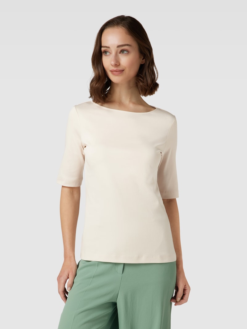 T-Shirt aus Baumwolle mit U-Boot-Ausschnitt in stein
