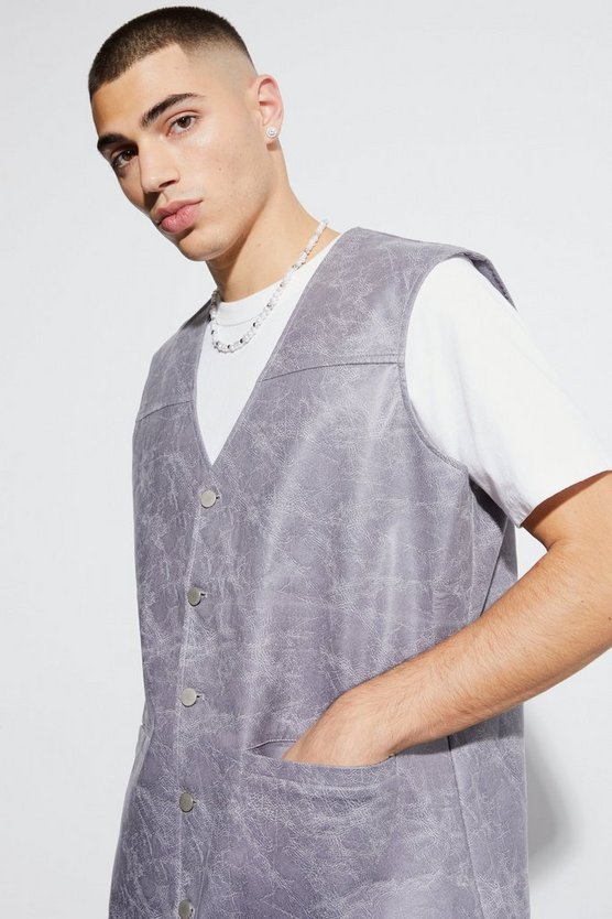 Oversize Vintage PU-Weste