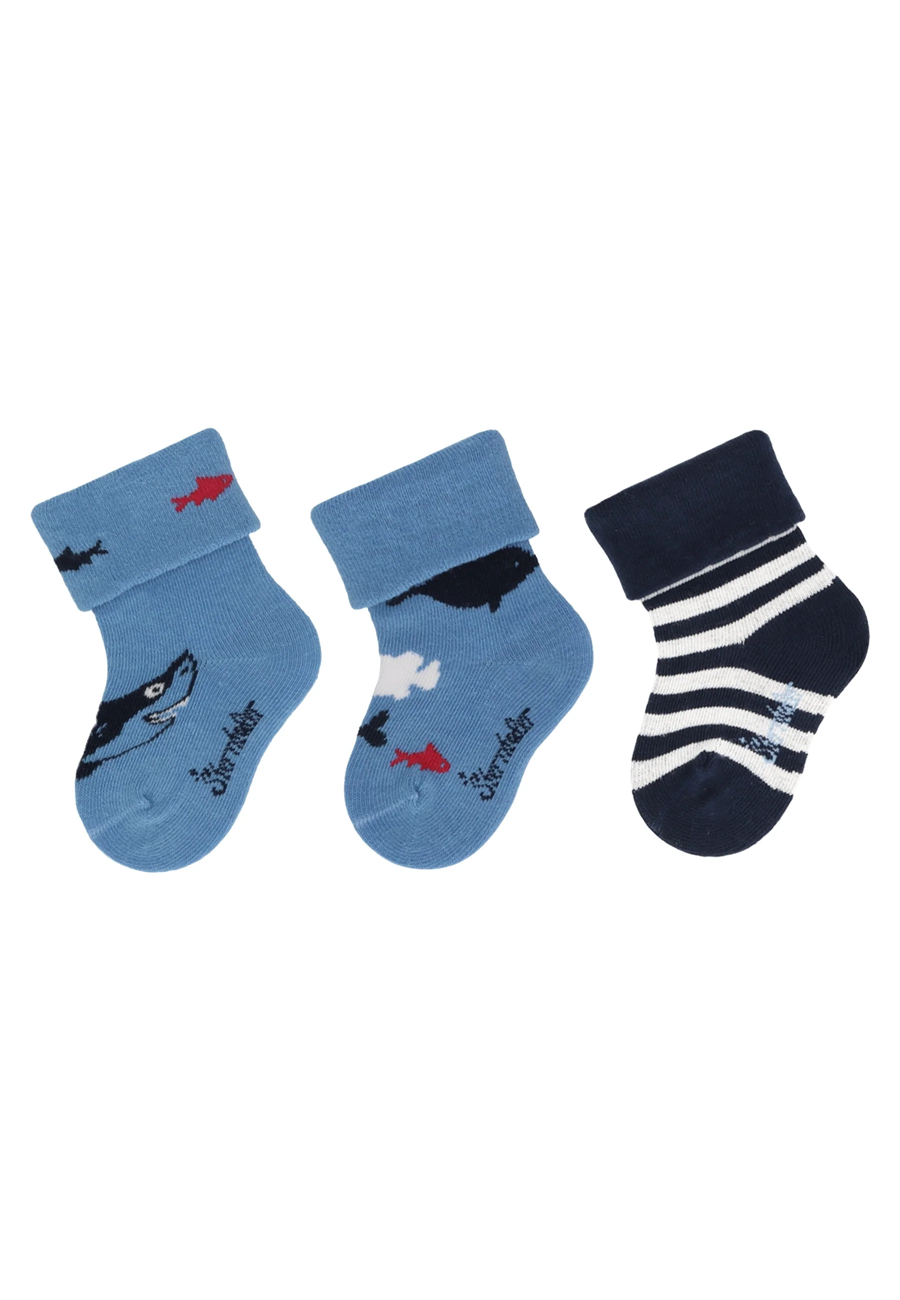 Socken im 3er Pack mit Motiv Hai in versch. Farben