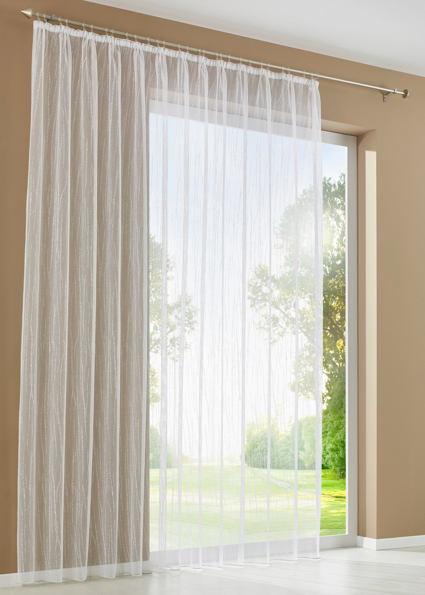 Bogenstore, Gardinenbox, Kräuselband (1 St), transparent, Jacquard, Store Jacquard Isabella Kräuselband Universalband Weiß Längsstreifen Transparent Voile 13145