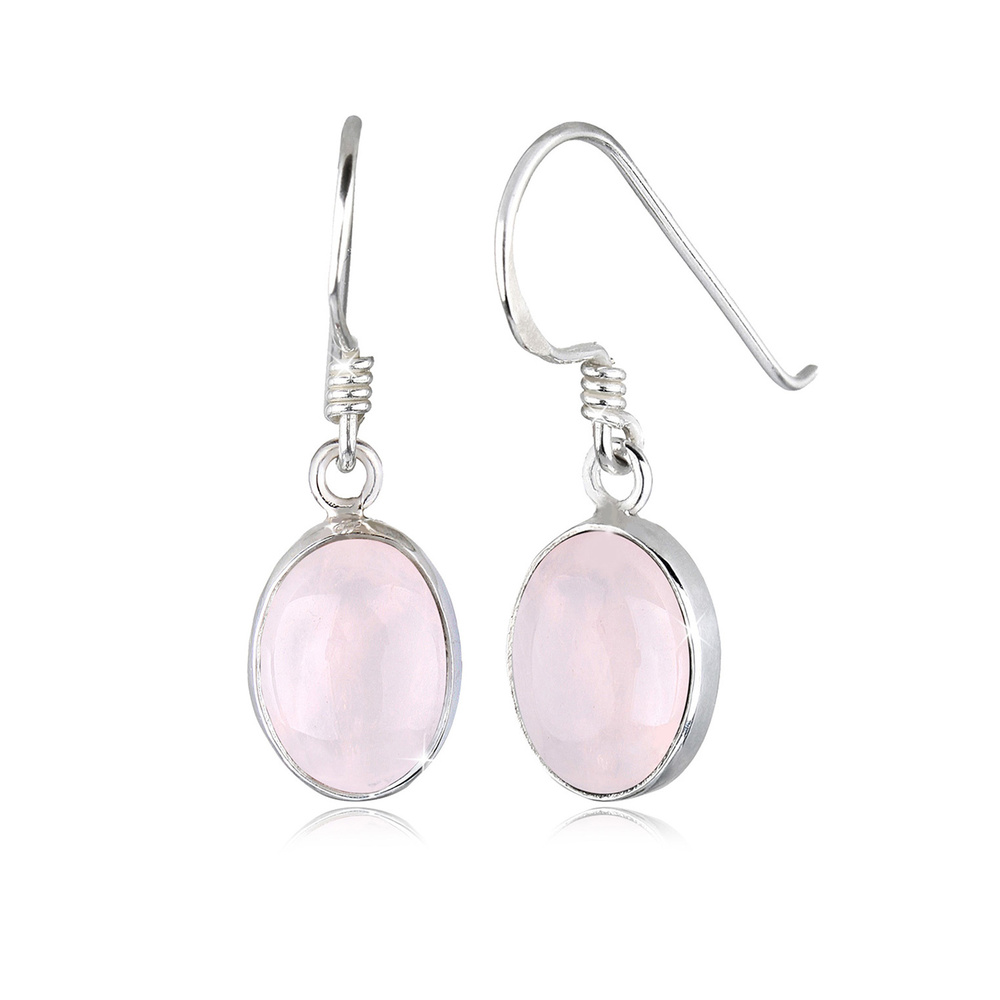 Elli Elli Boucles d'Oreilles Rosenquarz Basic Elegant Oval 925 Silber Boucles d'oreilles