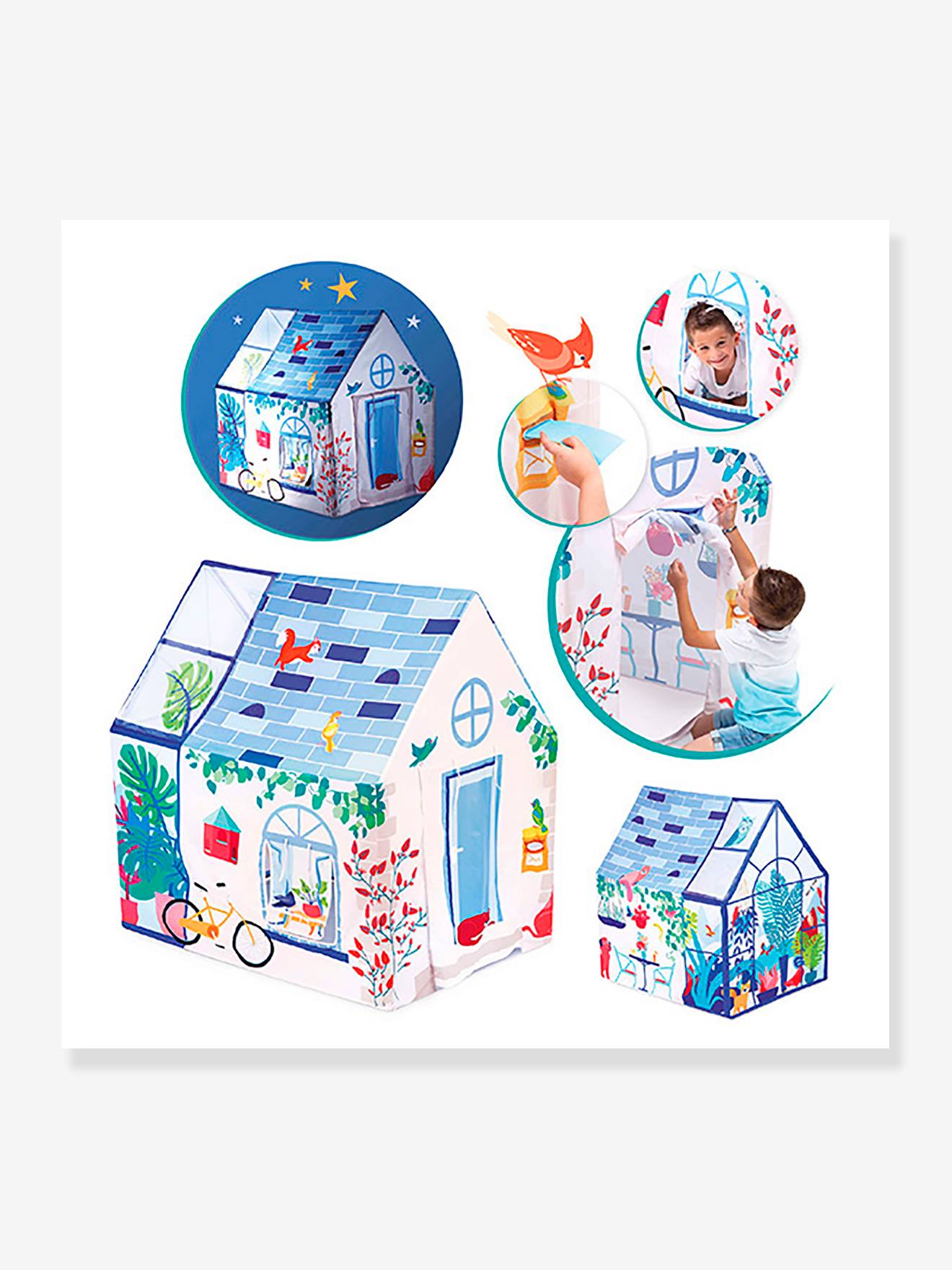 Ludi Kinder Spielzelt, Spielhaus MEIN ERSTES HAUS LUDI - weiß/mehrfarbig bedruckt