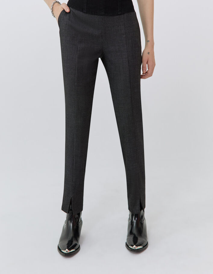 Pantalon de costume slim noir faux-uni 7/8ème Femme