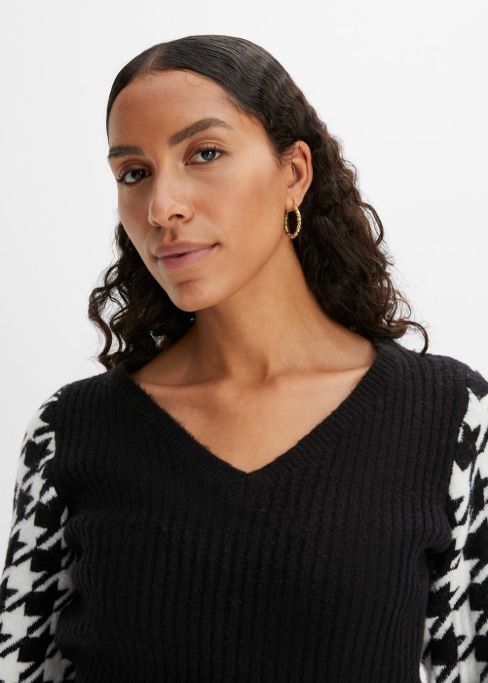 Pullover mit gemusterten Ärmeln