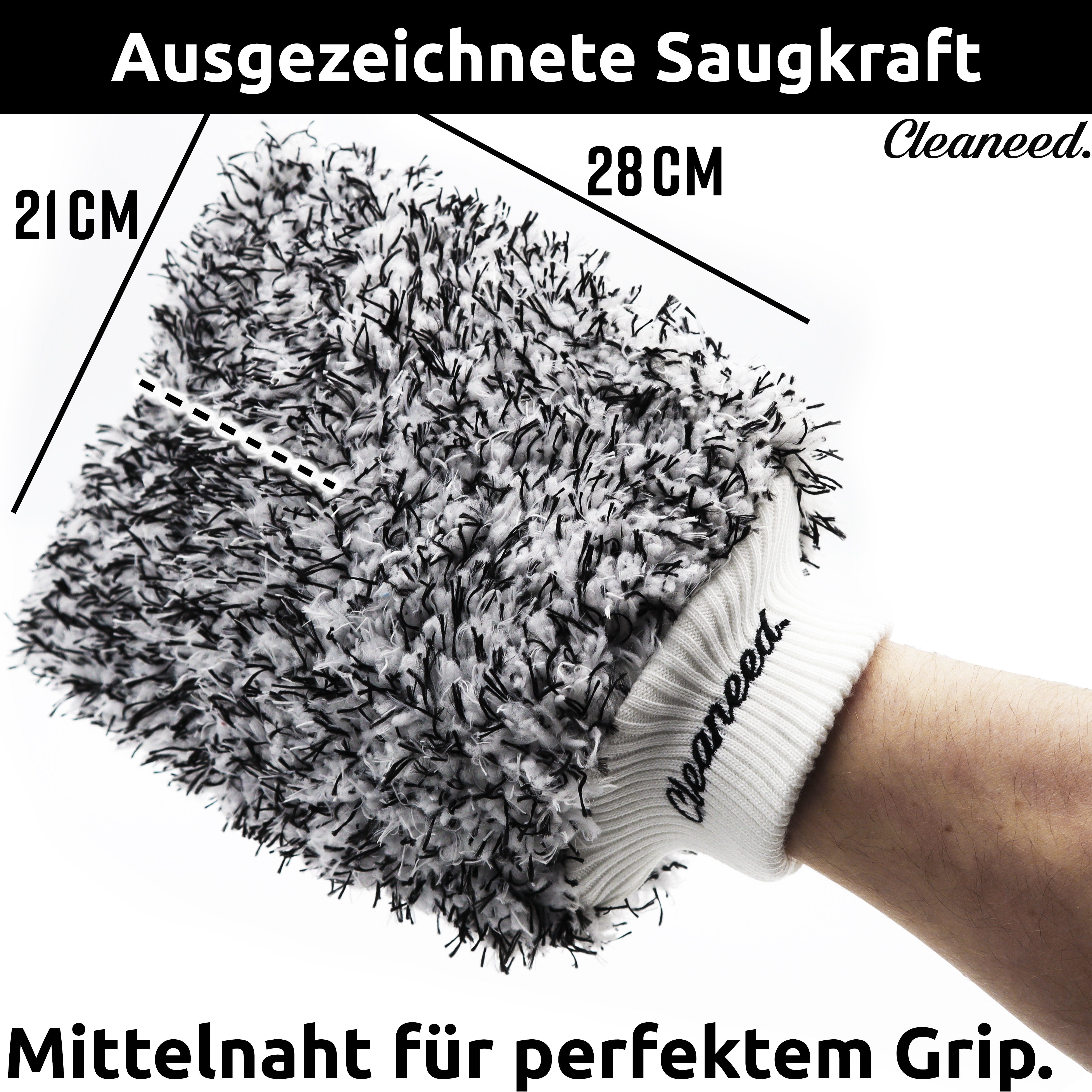 Cleaneed Waschhandschuh Premium Waschhandschuh (Besonders Lackschonend Dank extra weicher Mikrofaser), Extra Saugstark - Für Auto, Felgen und Motorrad - Autoschwamm