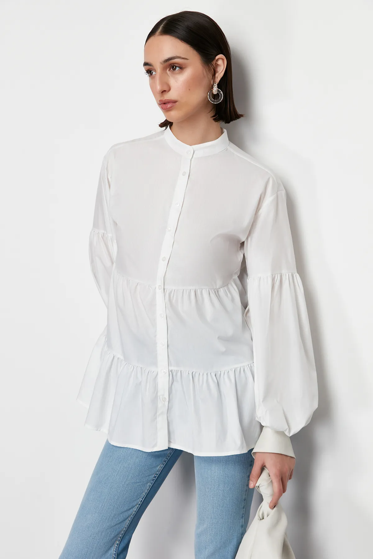 Trendyol Modest  Ecrufarbenes Rock-Layer-Baumwollgewebe-Hemd TCTSS24UK00006