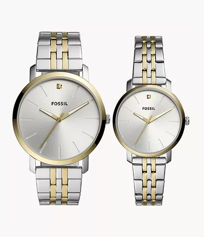 Fossil Outlet Geschenkset Uhren Lux Luther His and Hers 3-Zeiger-Werk Edelstahl Bicolor