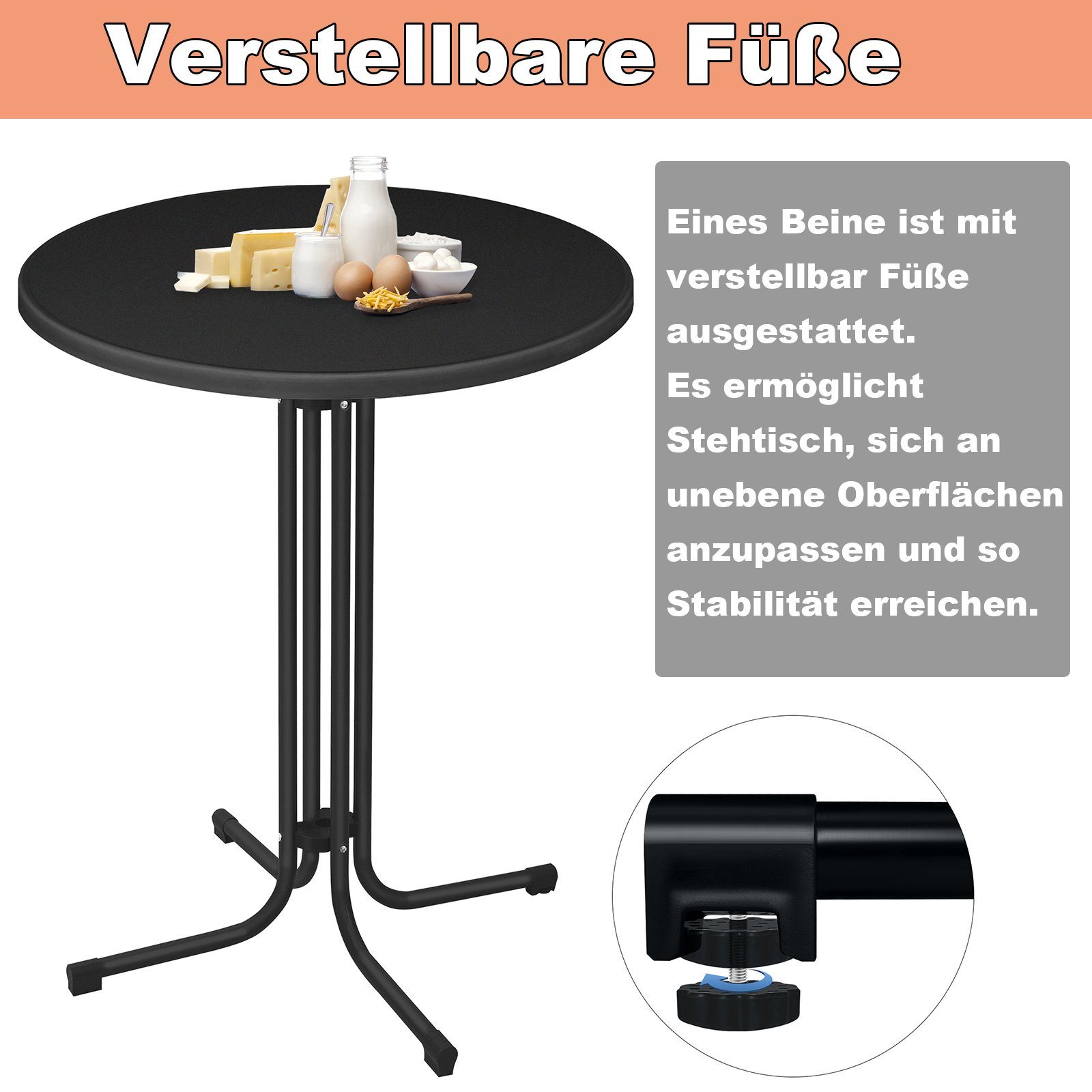 UISEBRT Stehtisch Stehtisch Klappbar Ø79cm Bistrotisch Rund Gärten Klapptisch 110cm Hoch, Bartisch Gastro für Outdoor Cafe Bistros Party