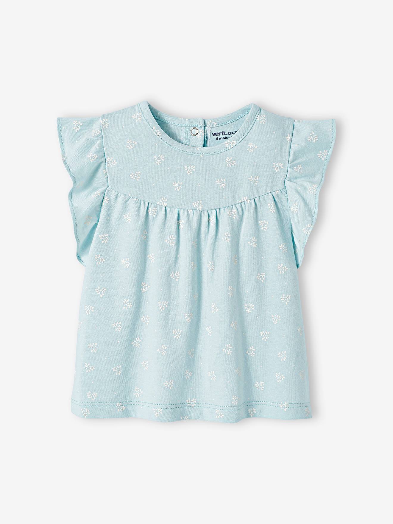 Vertbaudet Mädchen Baby T-Shirt, Blumen Oeko-Tex - rosa bedruckt