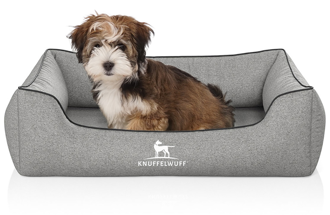 Knuffelwuff Hundebetten Knuffelwuff Orthopädisches Hundebett Amelie aus Velours mit Handwebcharakter grau M-L