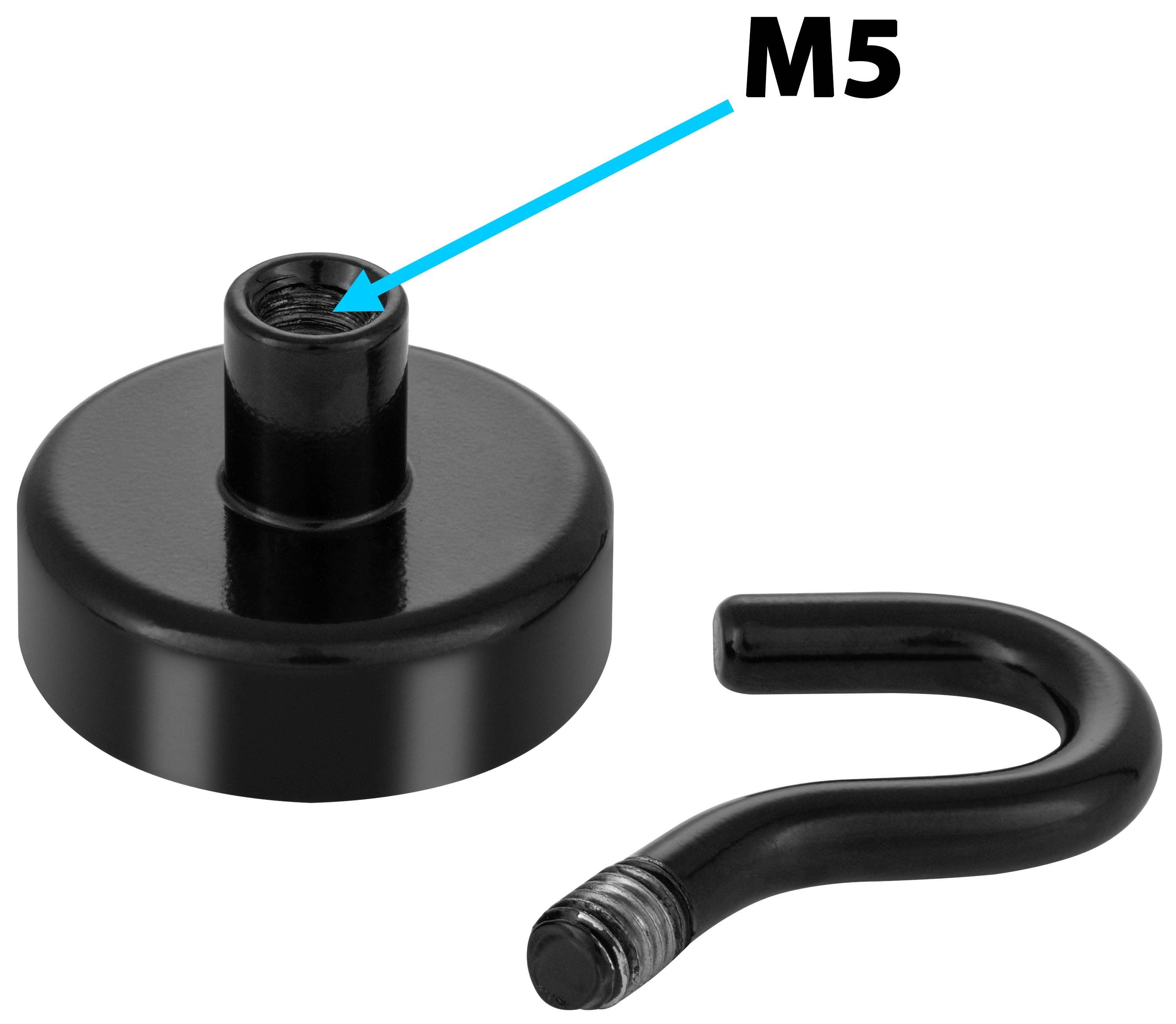 Dekomagnet Neodym Magnet-Haken, Poppstar, für magnetische Flächen, (Haftkraft 23kg, 5-St), mit abschraubbaren Haken, Farbe schwarz