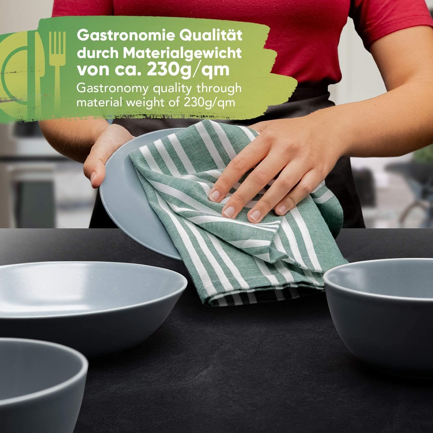 Loco Bird Geschirrtuch aus 100% Baumwolle, (Hochwertiges 4er Handtuch Set für die Küche, 45x75 cm gestreift), Geschirrhandtücher zum Abtrocknen
