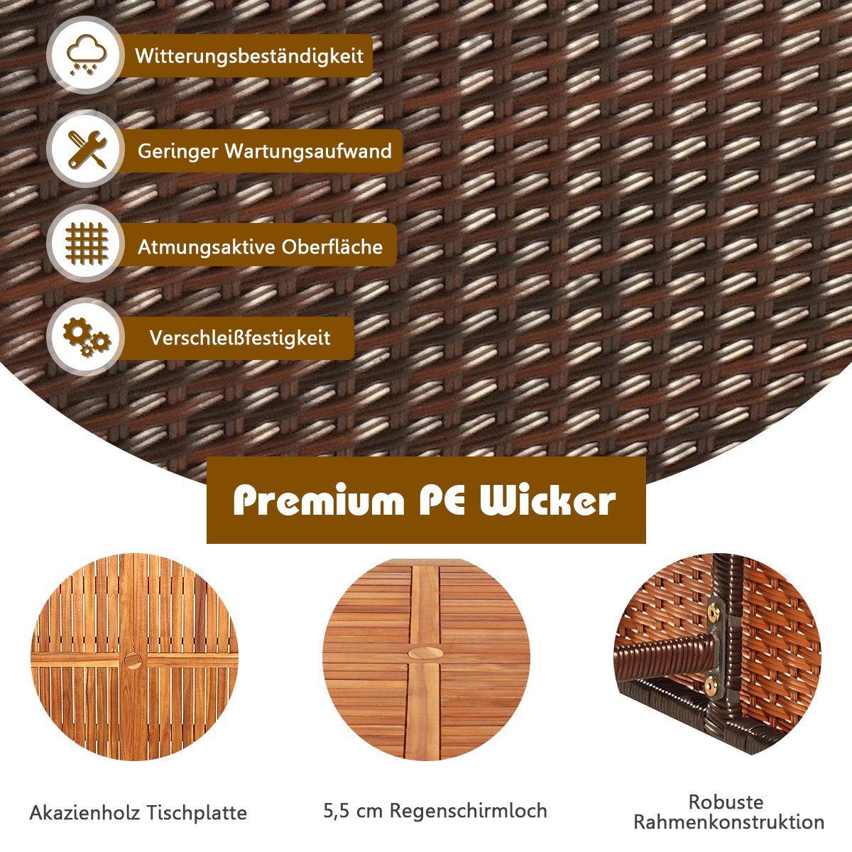 COSTWAY Garten-Essgruppe, (9-tlg), Rattan, 8 Personen, mit Schrimloch&Kissen