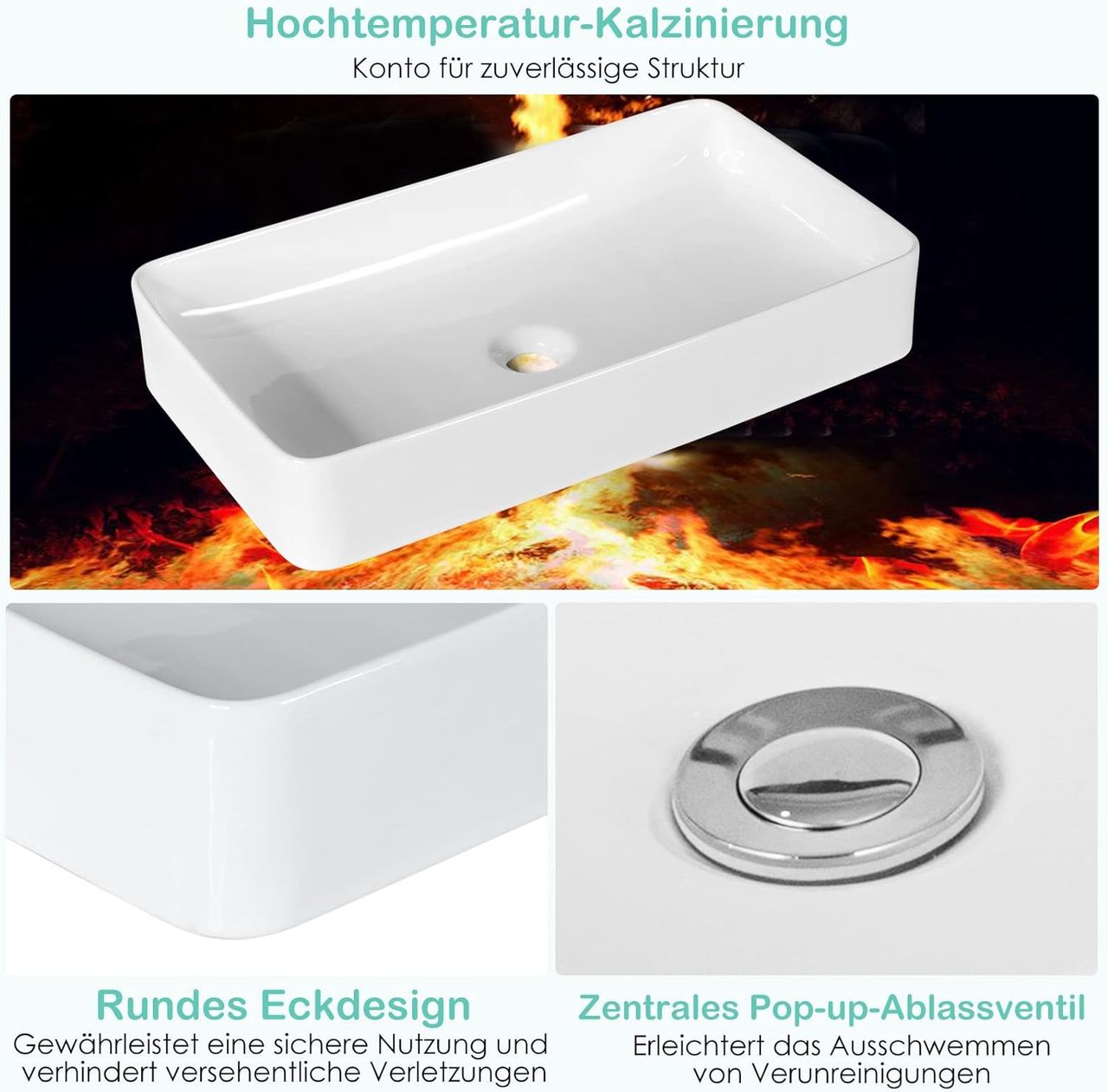 Costway 60x35cm Waschbecken mit Pop-up-Ablauf