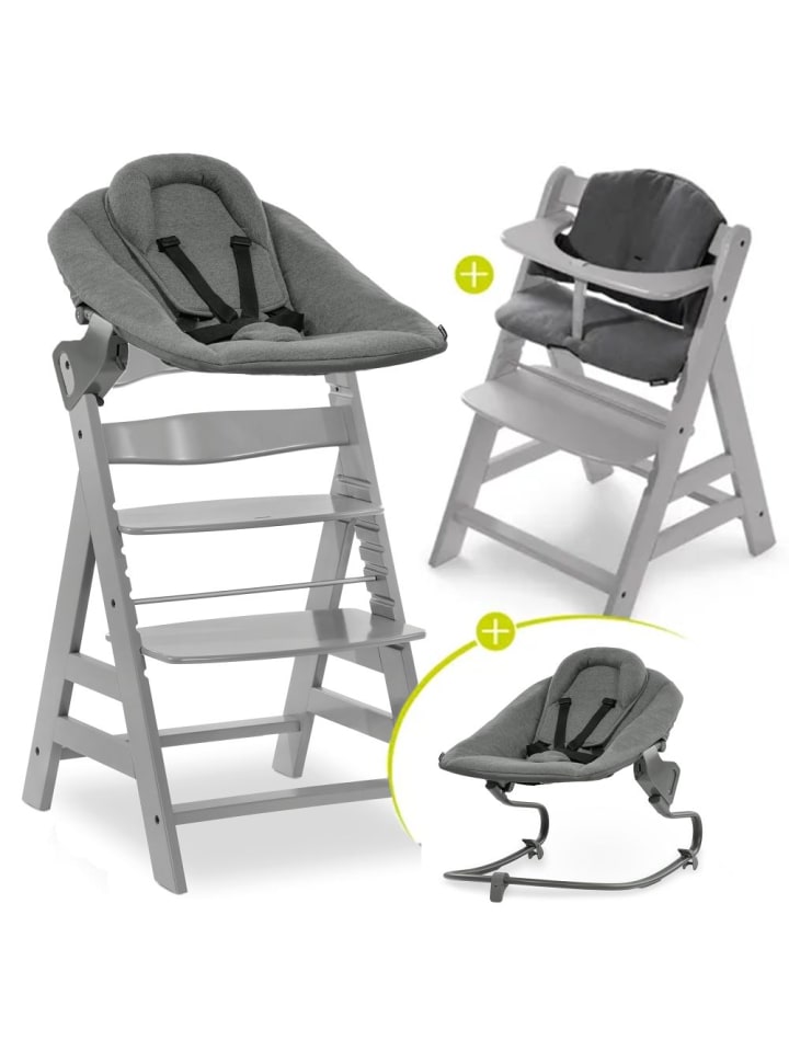Hauck Alpha Plus Grey 4-tlg. Newborn Set - Hochstuhl   2in1 in grau günstig kaufen onesize