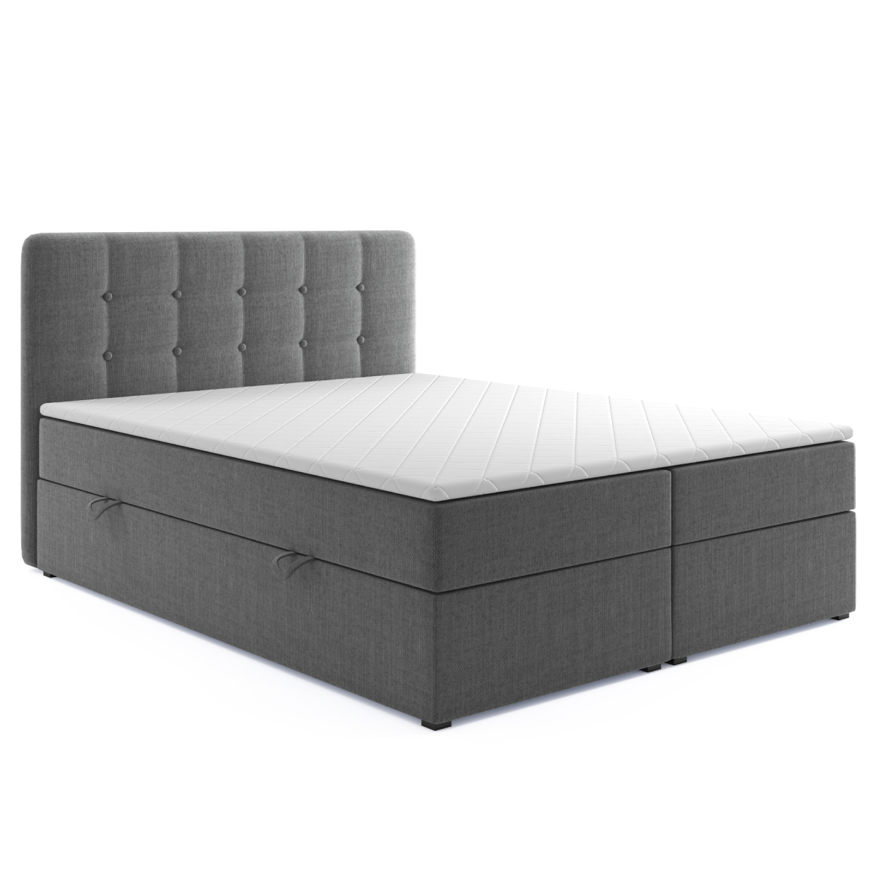 Möbel Punkt Boxspringbett PRAG Chesterfield mit Bettkasten 180 x 200 cm Webstoff Grau Anthrazit