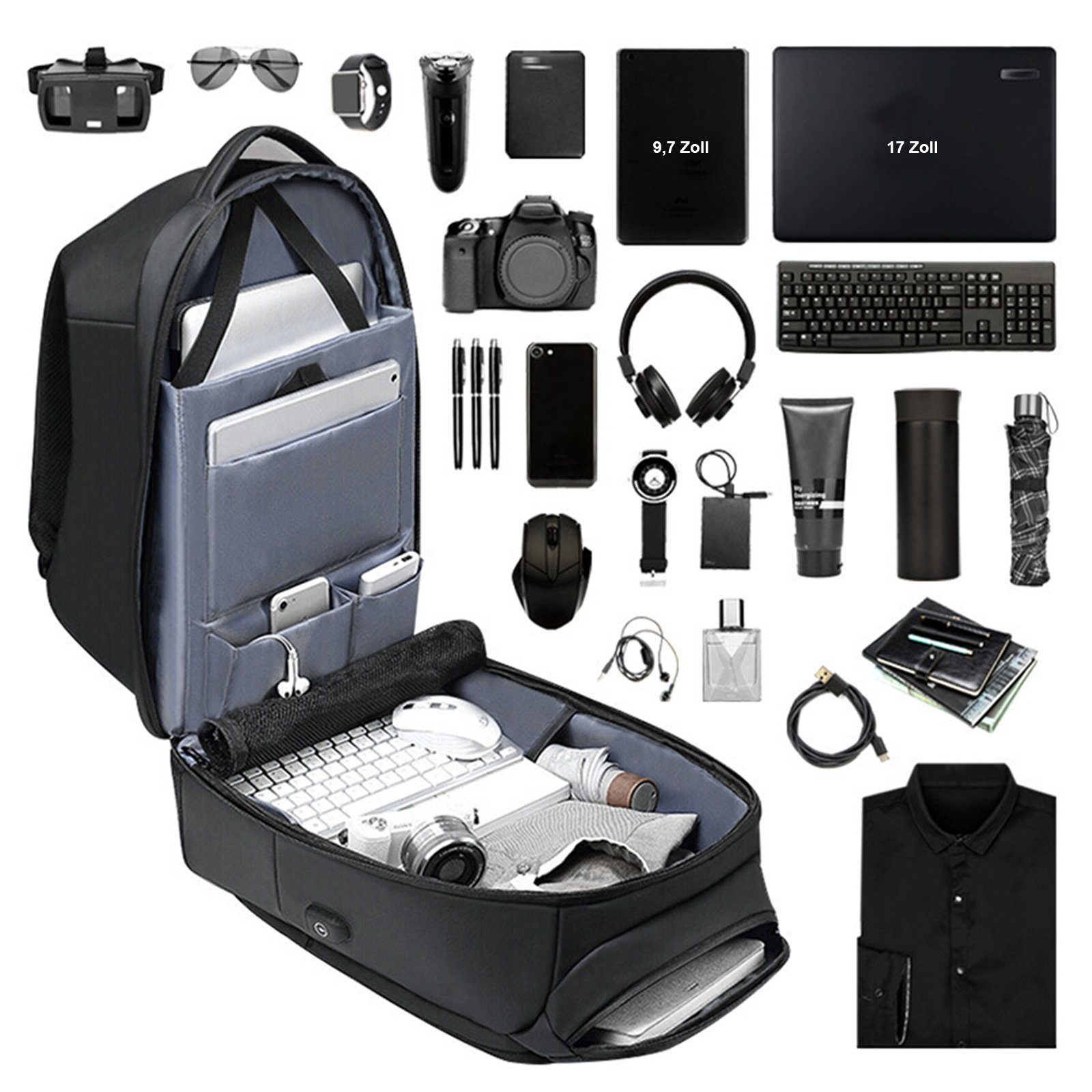 OKWISH Reiserucksack Laptoprucksack Laptop Rucksack Rucksäcke Freizeitrucksack Laptoptasche (Leder Reisen Notebook Laptop Tasche Schule Uni Rucksack Handgepäck, Anti-Diebstahl, mit USB-Lade-Anschluss, Backpack mit Laptopfach), für Herren Damen Jungen