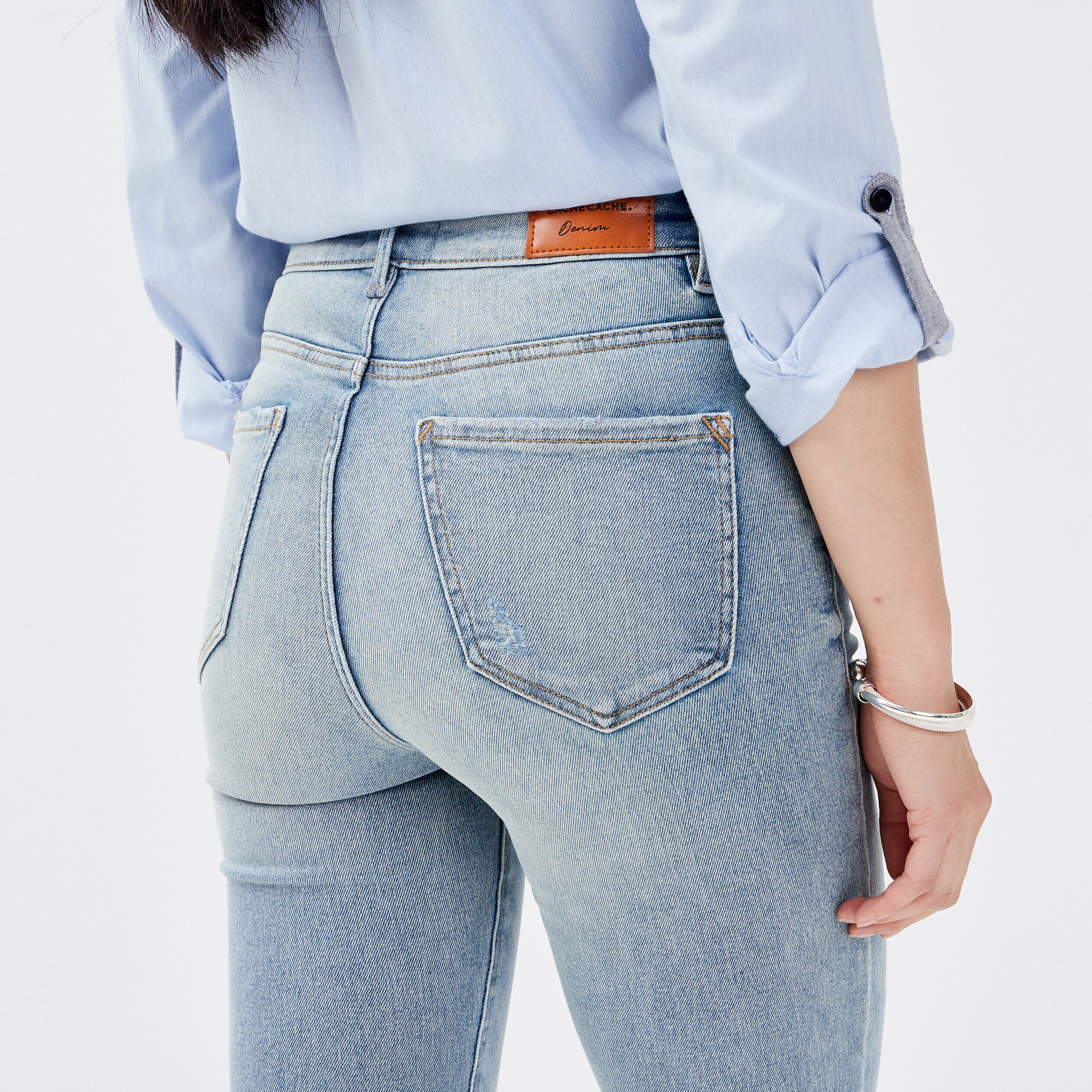 Jeans skinny taille haute denim bleach femme | Cache Cache