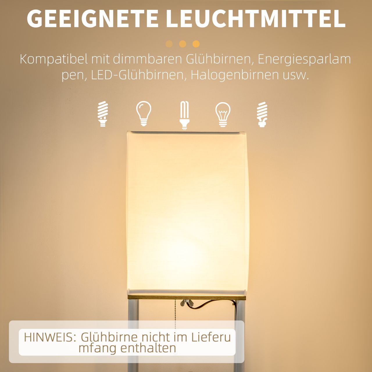HOMCOM HOMCOM Stehlampe, Stehleuchte mit 3 Fächern, E27 Sockel, Weiß, exkl. Glühbirne