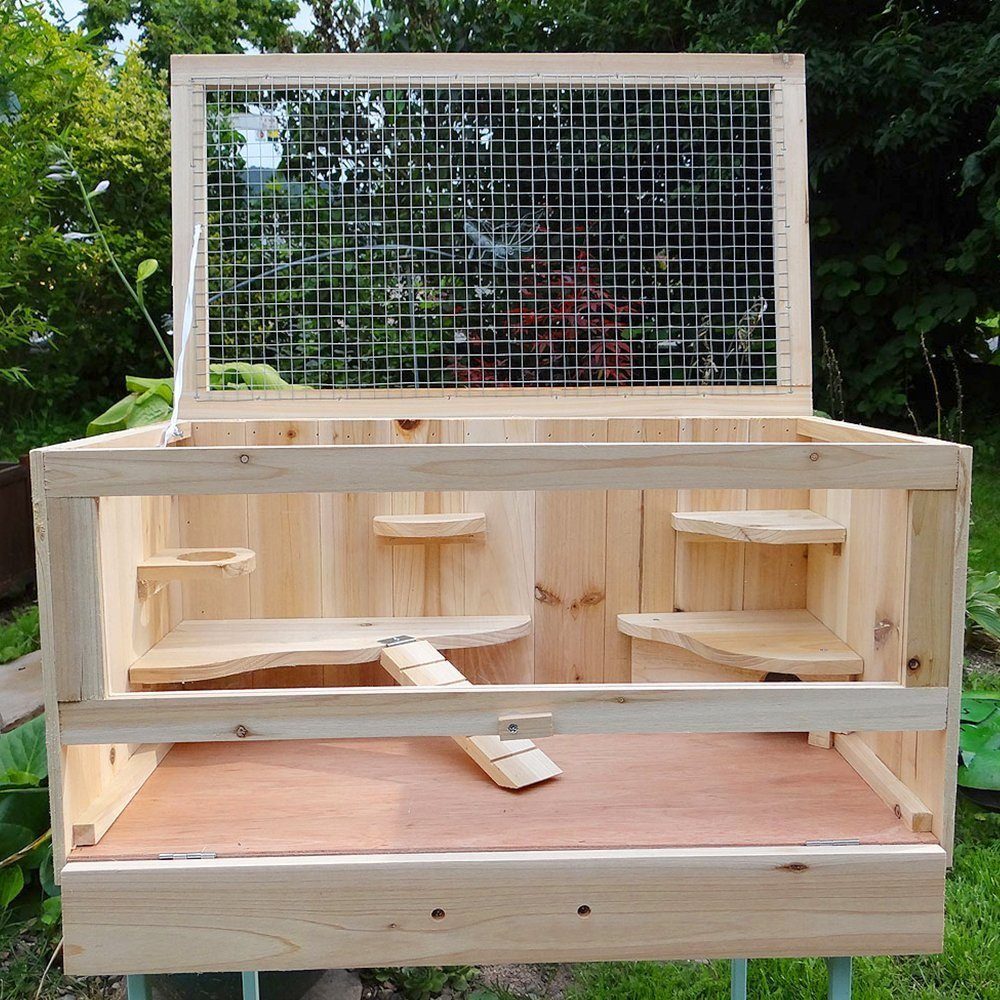 Melko Kleintierkäfig Hamsterkäfig Kleintierkäfig Gehege aus Holz mit Öffnung Mäusekäfig Rattenkäfig Nagerstall, unbehandeltes Holz, für Tiere unbedenklich
