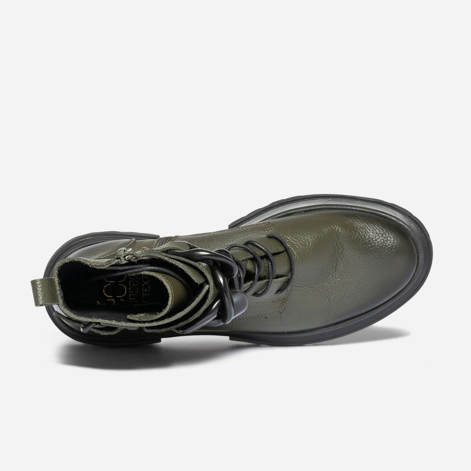 Bottine TEXTO kaki en cuir avec maxi chaîne