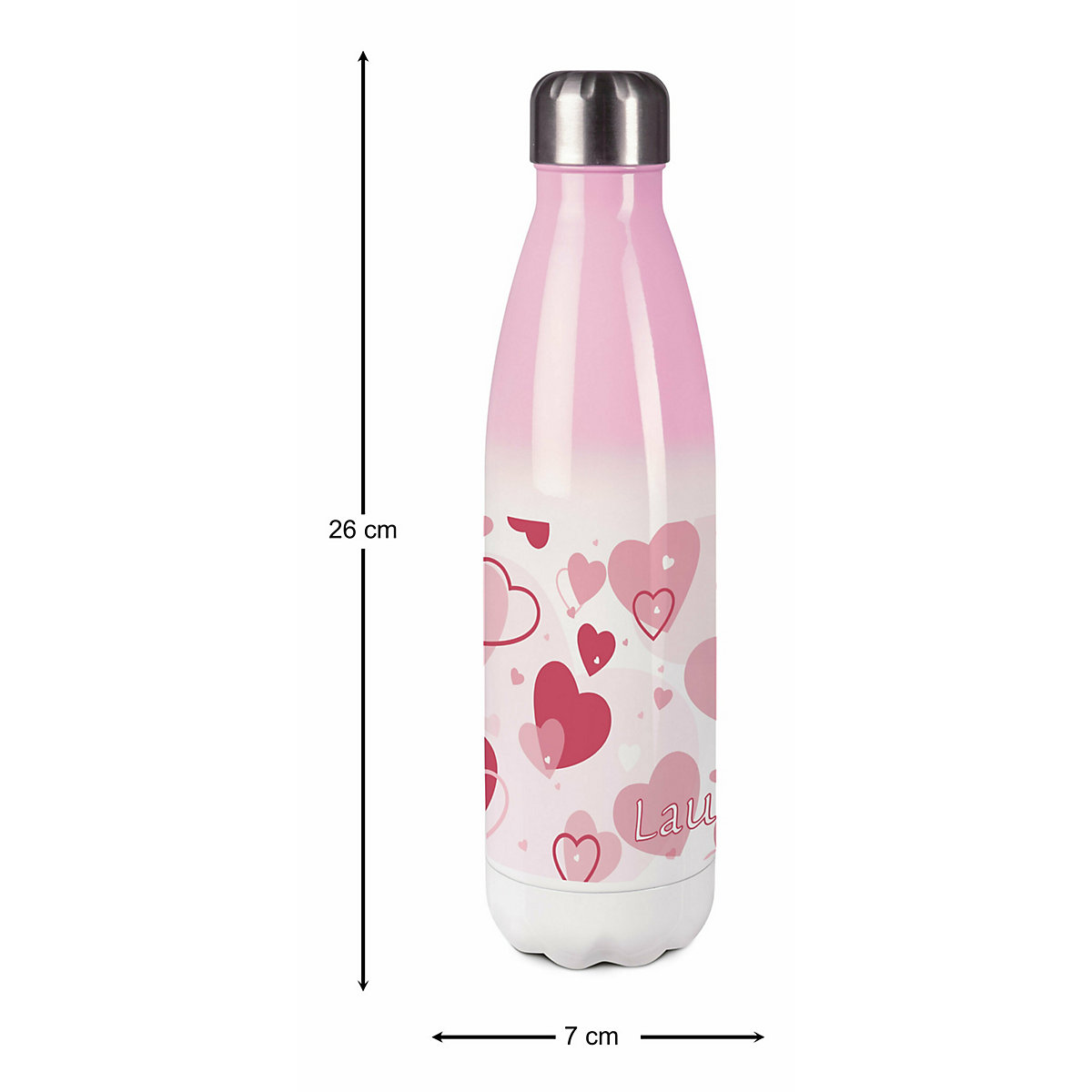 Edelstahl Kinder Thermoflasche / Trinkflasche bunt Herz Farbe rosa Spülmaschinenfest, Auslaufsicher, Bruchfest, Doppelwandig, Für Heißgetränke geeignet, Mit Deckel, Isoliert