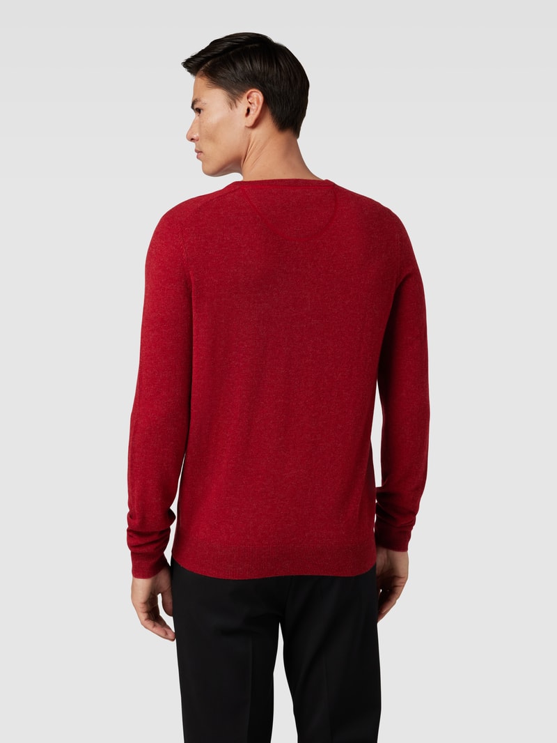 Strickpullover mit Logo-Stitching in kirschrot