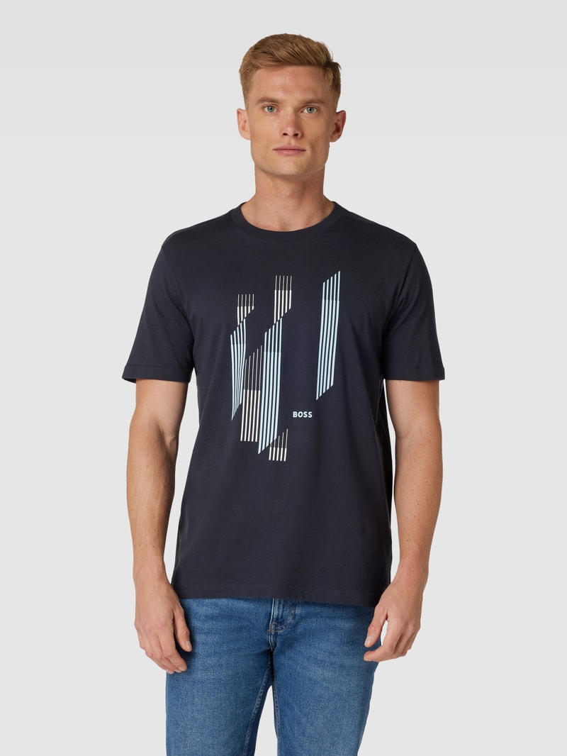 T-Shirt aus Baumwolle mit Label-Detail in dunkelblau