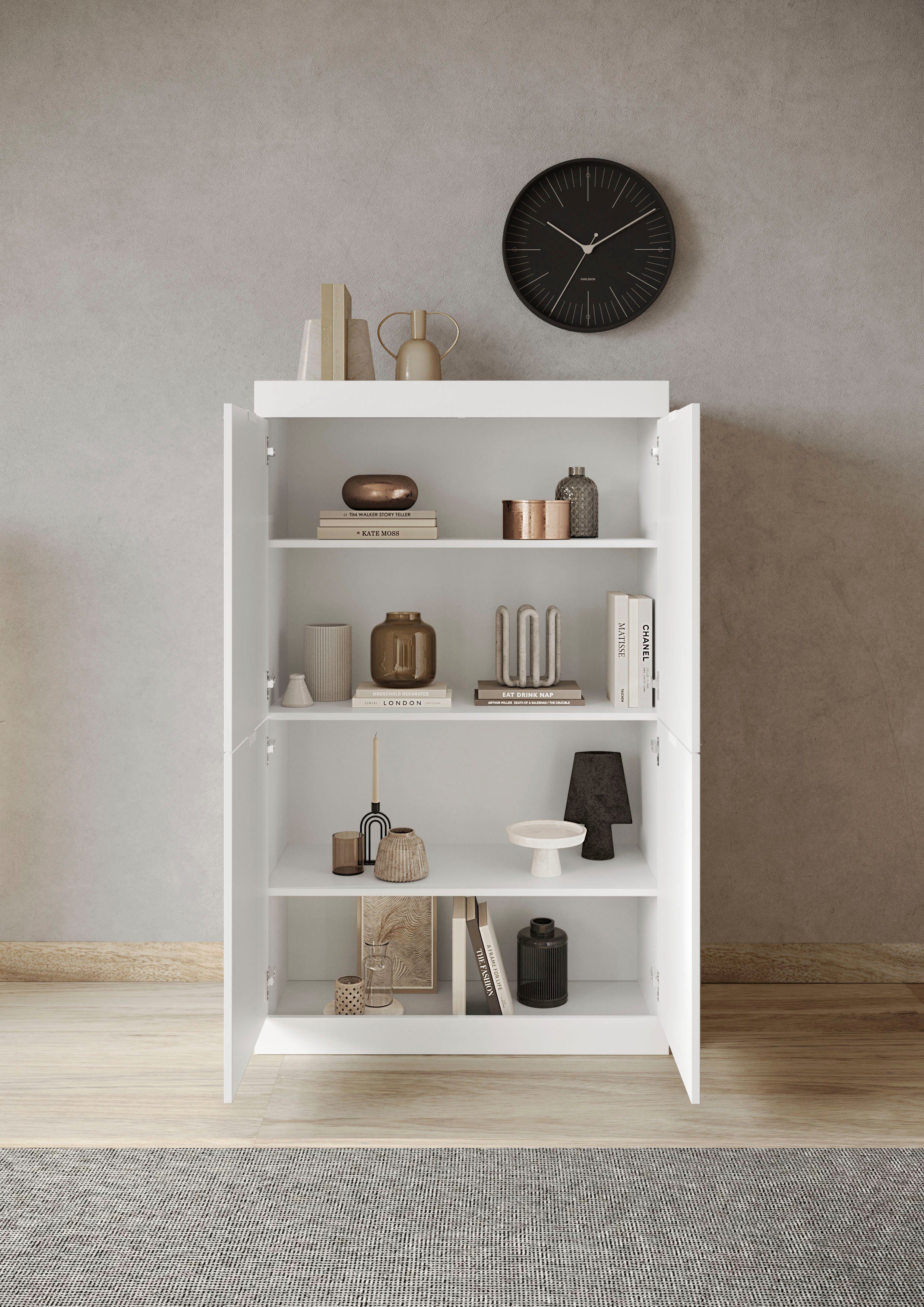 LC Highboard Slim, Breite 91 cm, weiß Hochglanz Lack