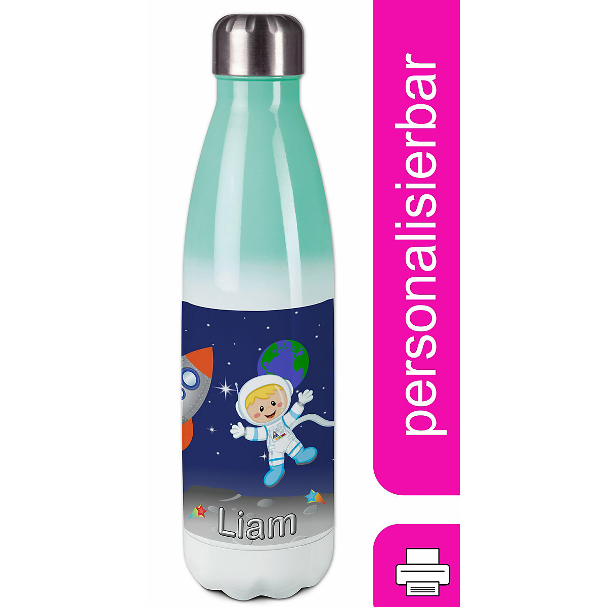 Edelstahl Kinder Thermoflasche / Trinkflasche bunt Weltall Spülmaschinenfest, Auslaufsicher, Bruchfest, Doppelwandig, Für Heißgetränke geeignet, Mit Deckel, Isoliert