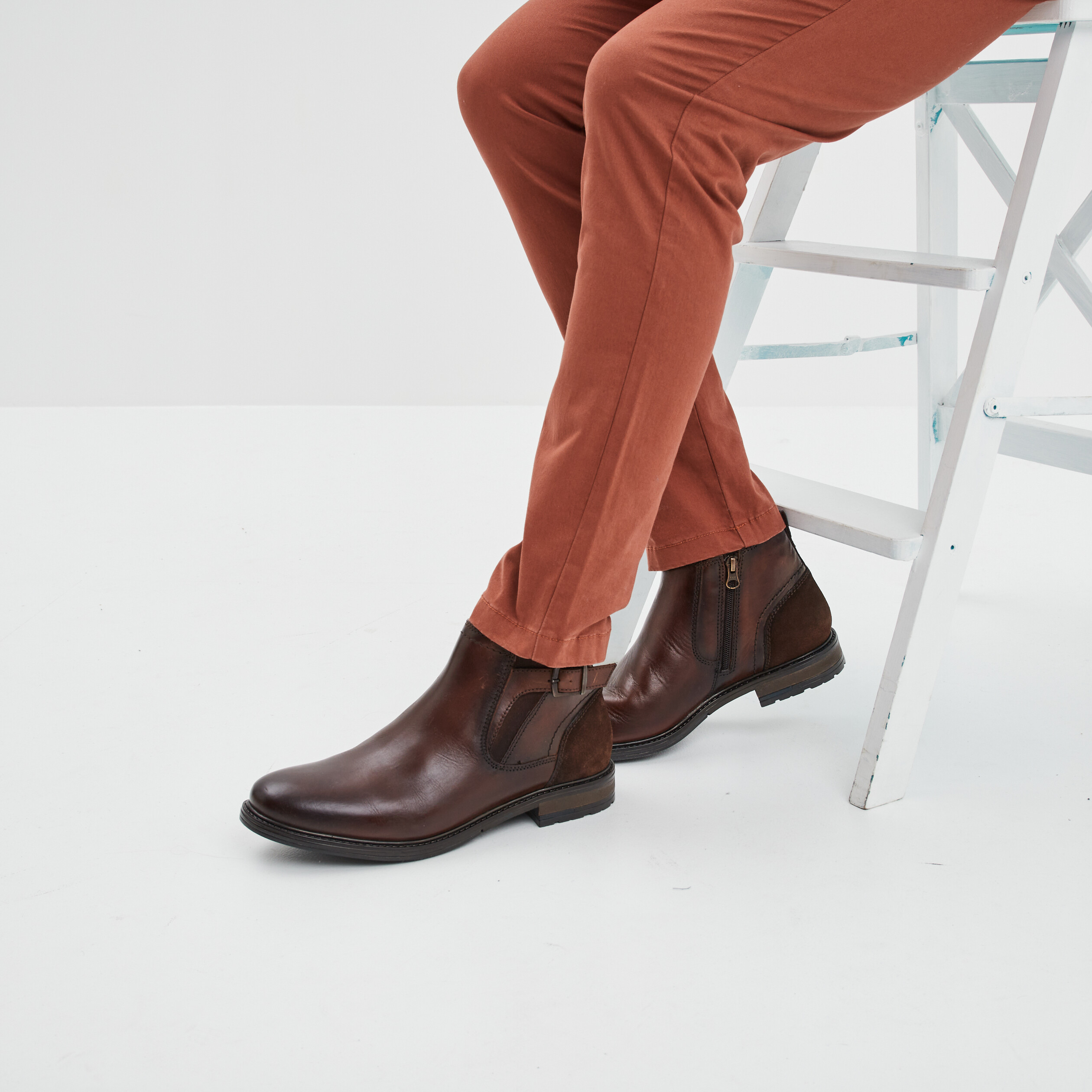 Bottines en cuir zippées Bram marron homme | La Halle
