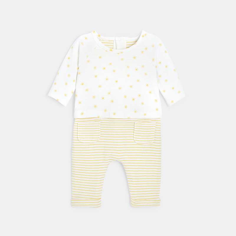 Combinaison effet 2 en 1 bébé garçon en coton bio blanc Absorba