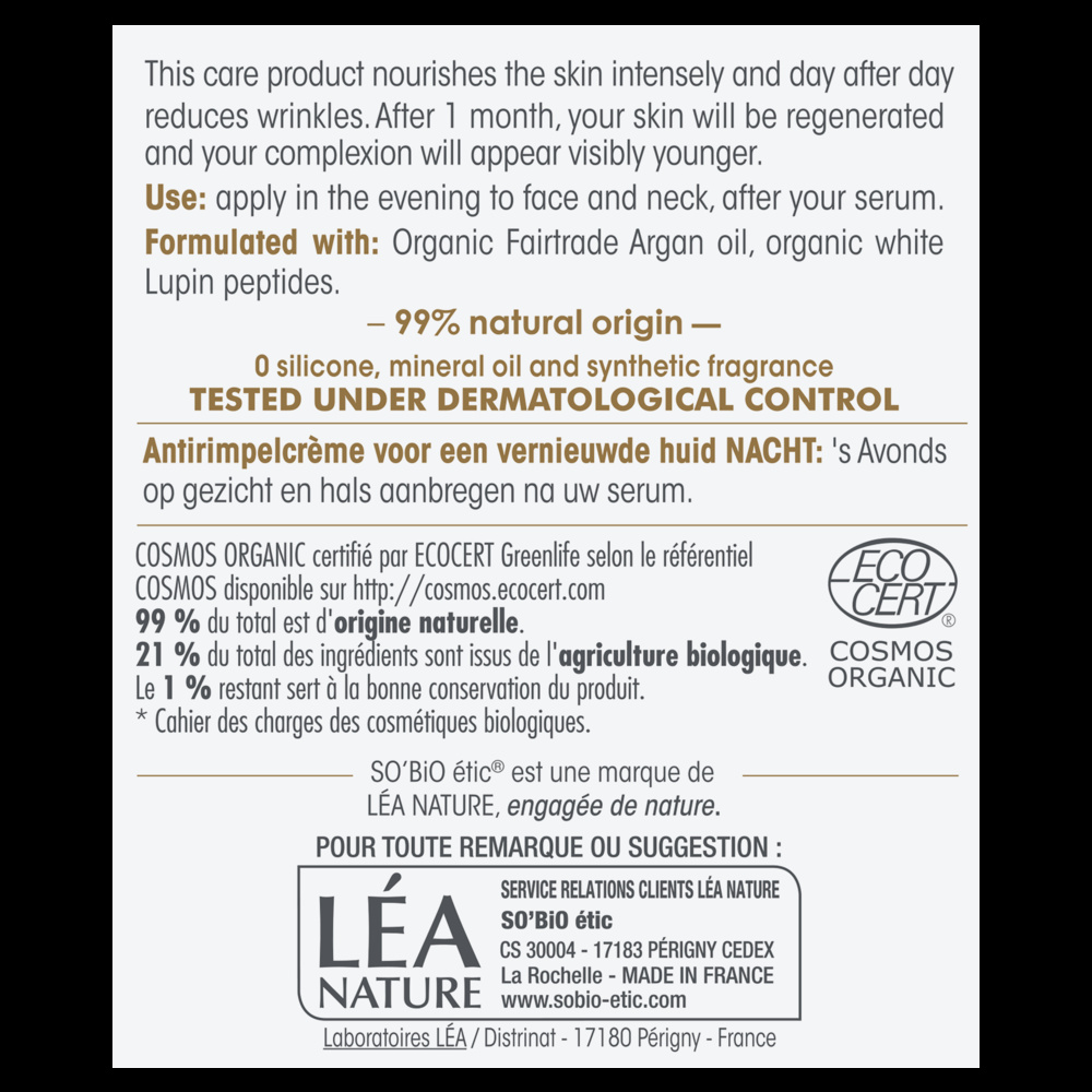 LÉA NATURE SO BiO étic Soin régénérant Anti-Rides nuit, Précieux Argan Soin regénérant
