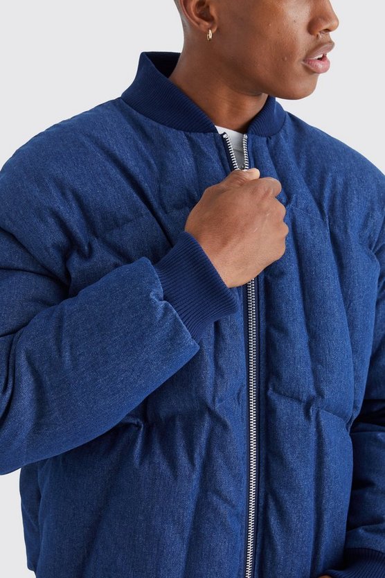 Kastige Denim-Steppjacke mit Bomber-Kragen