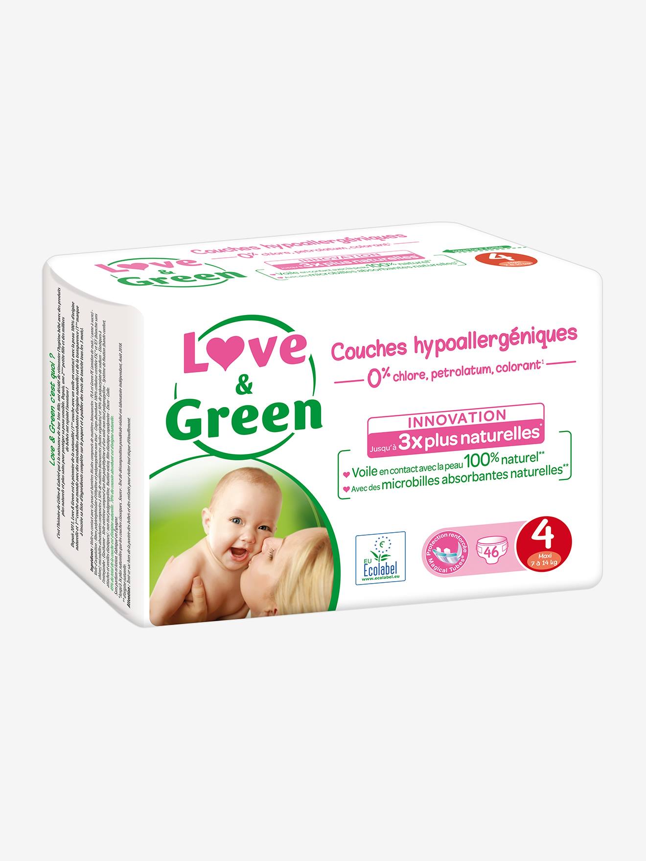 Couches hypoallergéniques T4 x 46 LOVE & GREEN blanc