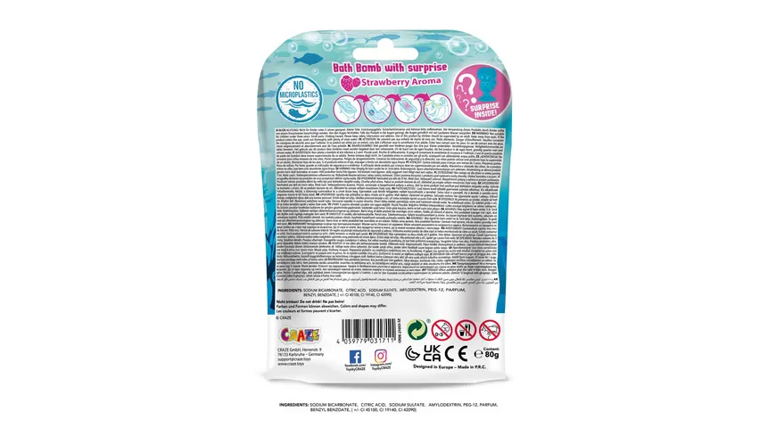 CRAZE - INKEE Mermaid Badekugel mit Erdbeerduft - mit Überraschung (1 von 6 Saugnapf-Figuren) 80 g