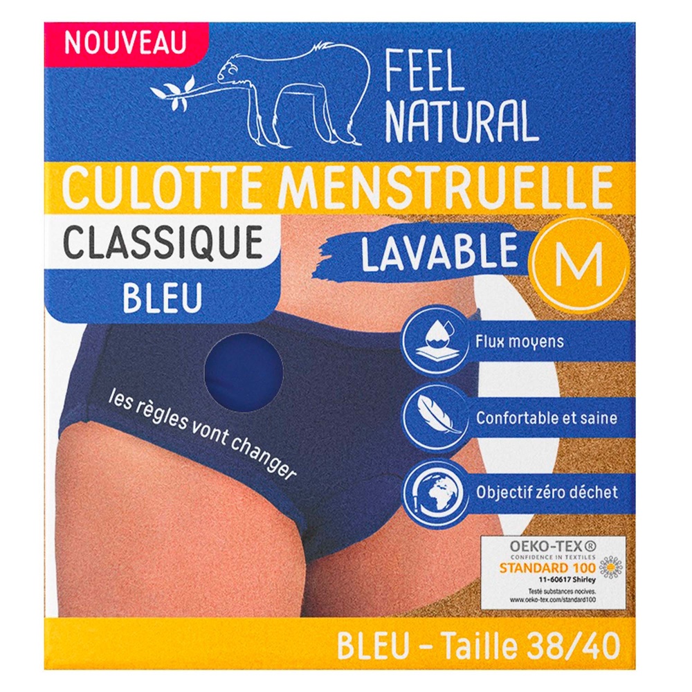 feel natural Culotte menstruelle Classique bleu - tai lle M  (38/40) Culotte menstruelle